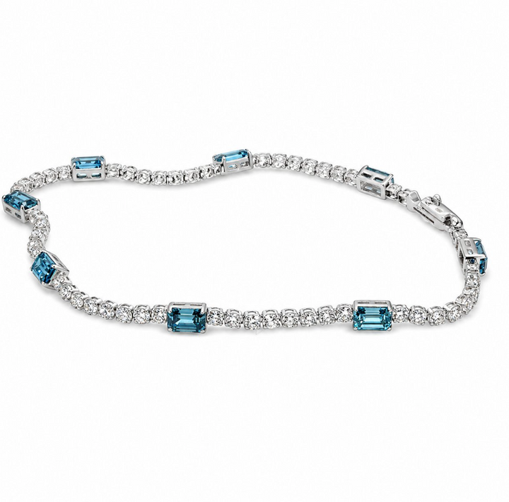 Exclusieve 14 karaat witgouden tennisarmband met 3,79 ct Fancy Vivid Blue lab-grown diamanten – IGI gecertificeerd
