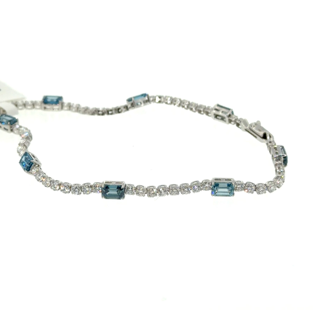 Exclusieve 14 karaat witgouden tennisarmband met 3,79 ct Fancy Vivid Blue lab-grown diamanten – IGI gecertificeerd