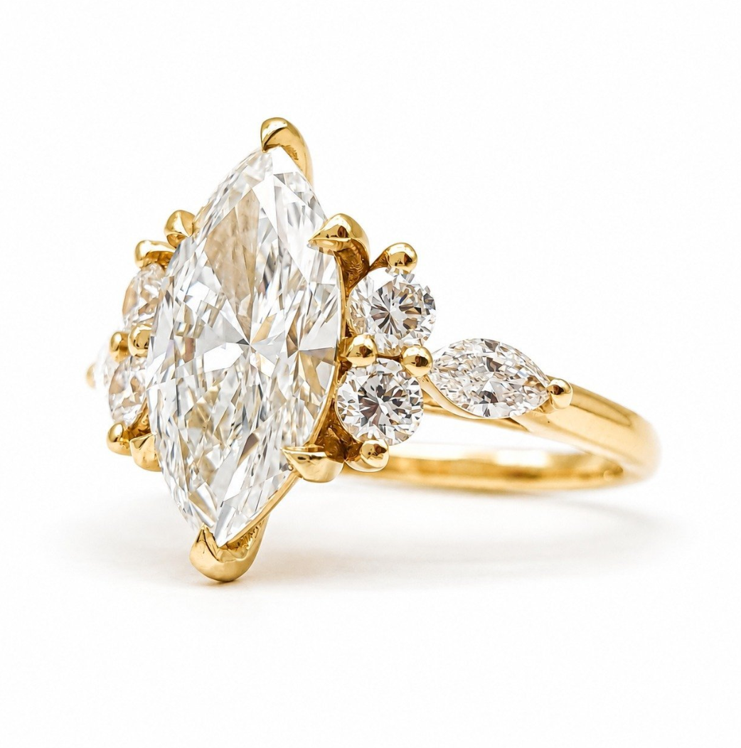 Exclusieve 14 karaat geelgouden marquise verlovingsring met 1,80 ct lab-grown diamant – IGI gecertificeerd