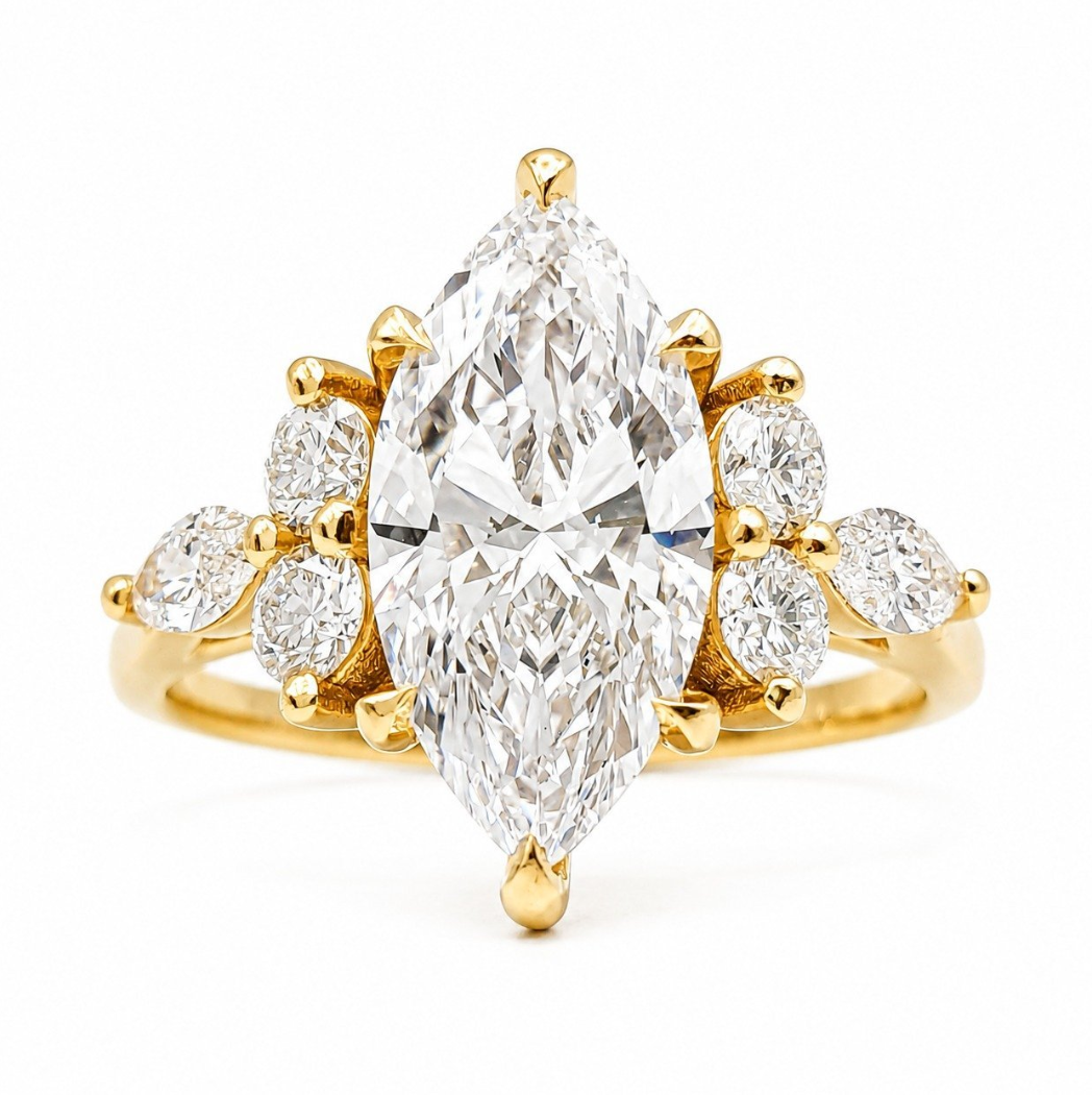 Exclusieve 14 karaat geelgouden marquise verlovingsring met 1,80 ct lab-grown diamant – IGI gecertificeerd