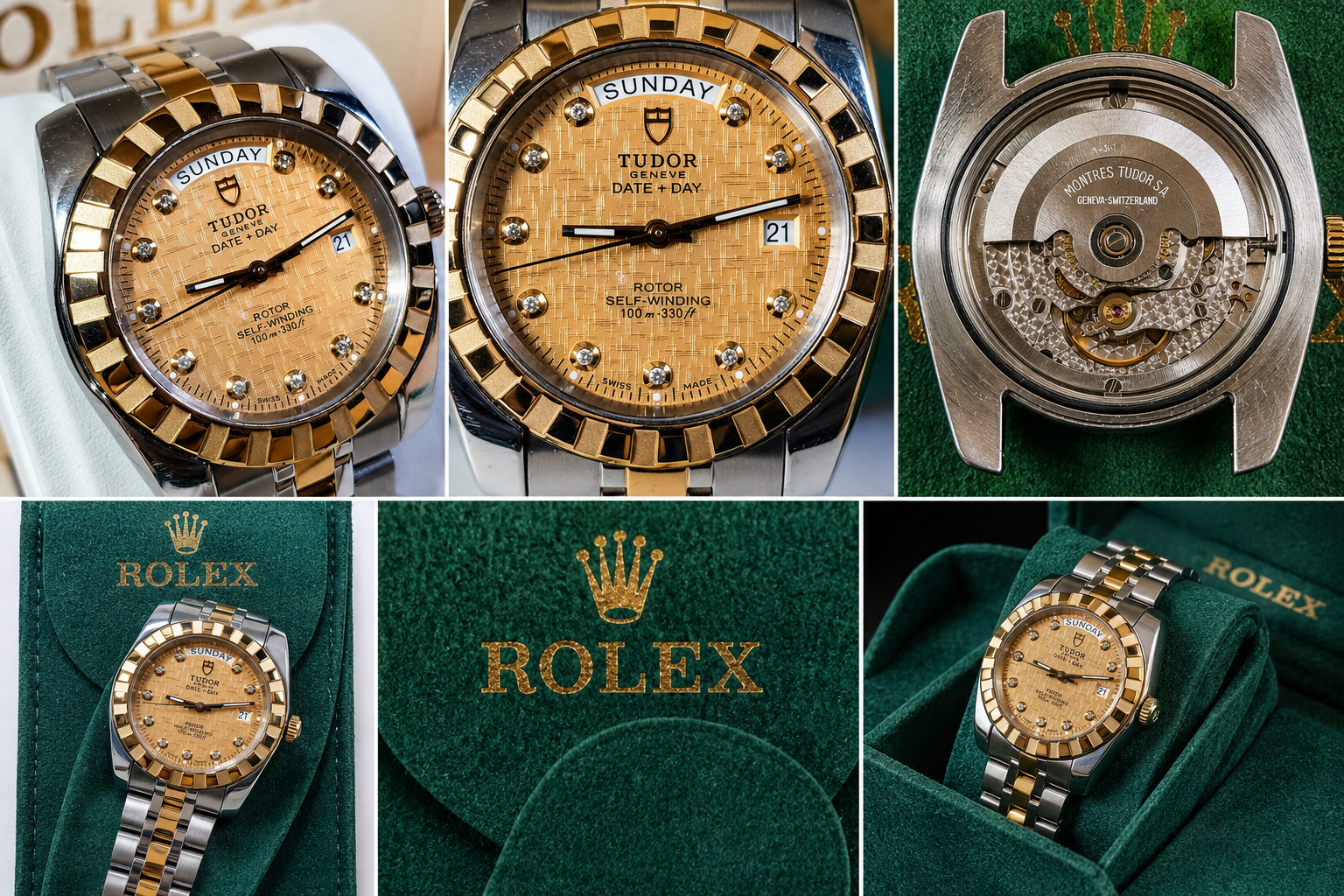 Tudor Classic Geneva Date+Day – Gold Diamond Linen Dial – Ref. 23013