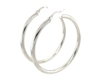 Boucles d'oreilles créoles classiques grandes et polies en argent sterling plaqué rhodium (3 x 40 mm)